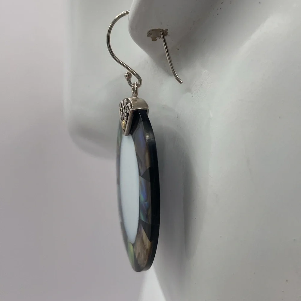 Robert Manse Sterling Silver 18K Abalone Mother of Pearl Earrings 2 1/4”L - Picture 13 of 13